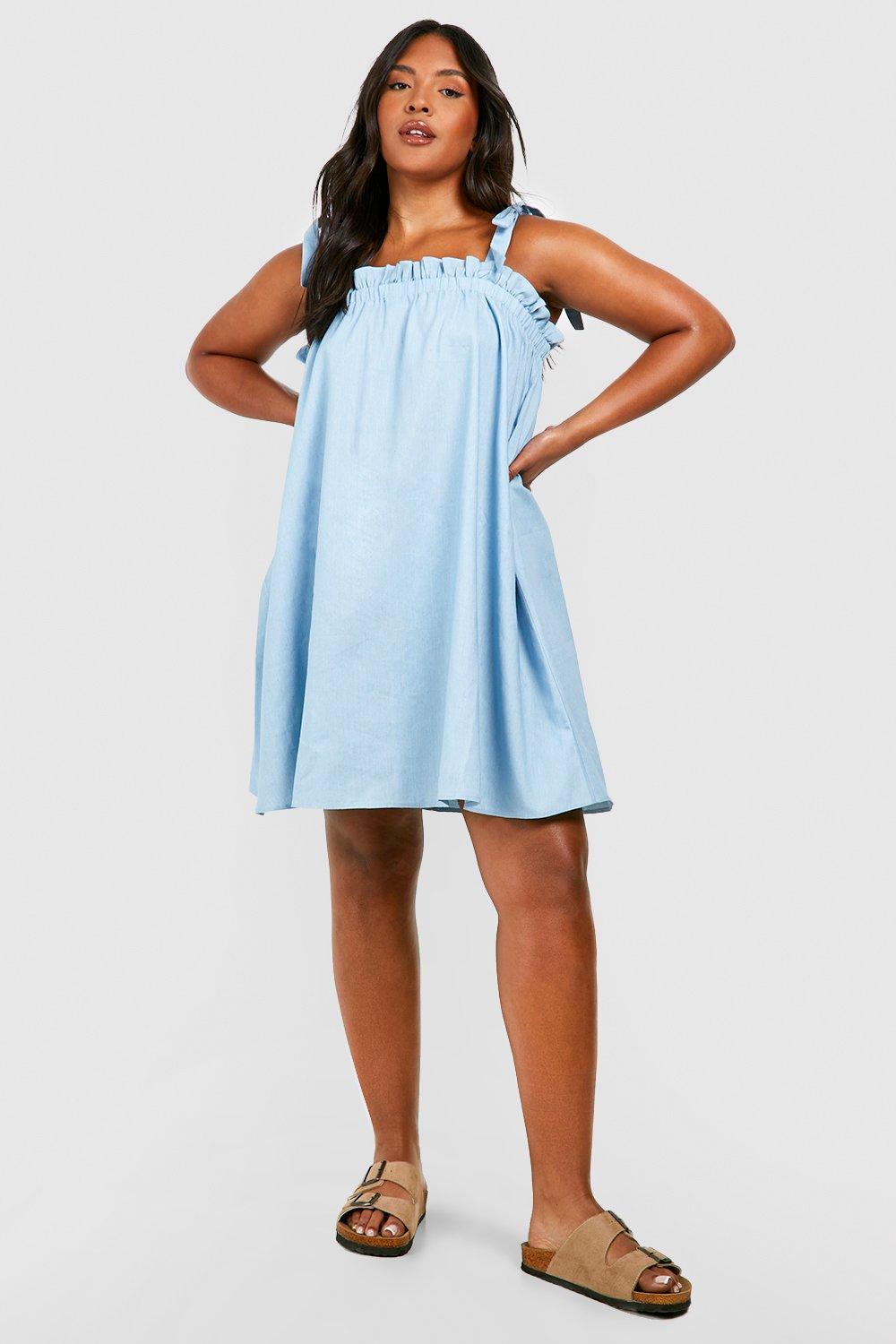 Plus Chambray Tie Strap Sun Dress boohoo